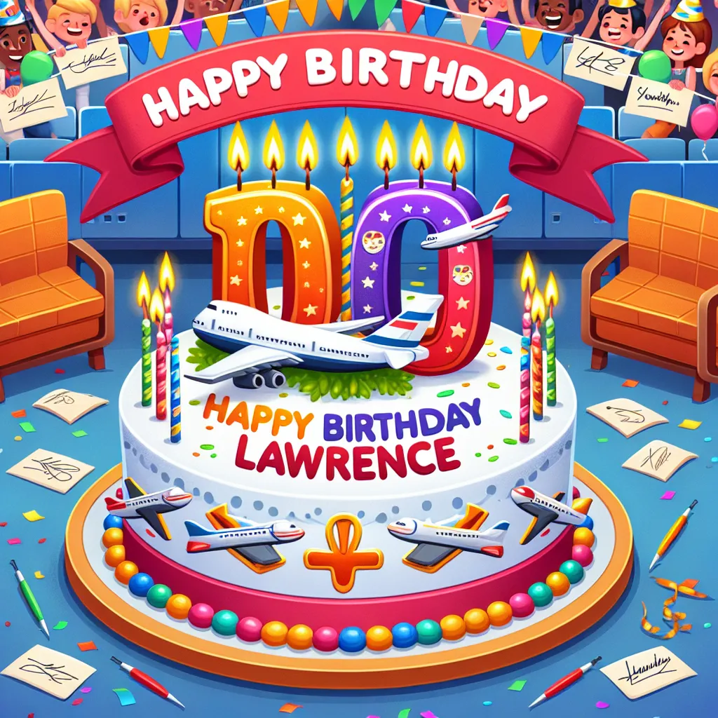Happy 100th Birthday Lawrence with Airplanes Illustration Cartoon Style