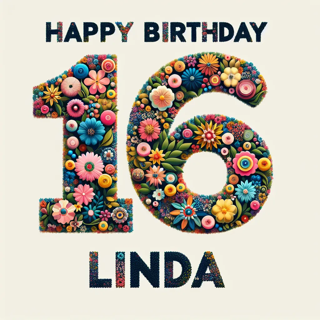 Happy 16th Birthday Linda with Flowers Abstract Art Style