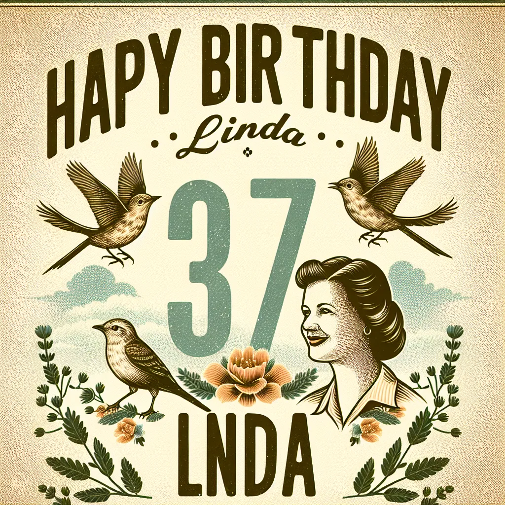Happy 37th Birthday Linda with Birds Vintage Nostalgic Style
