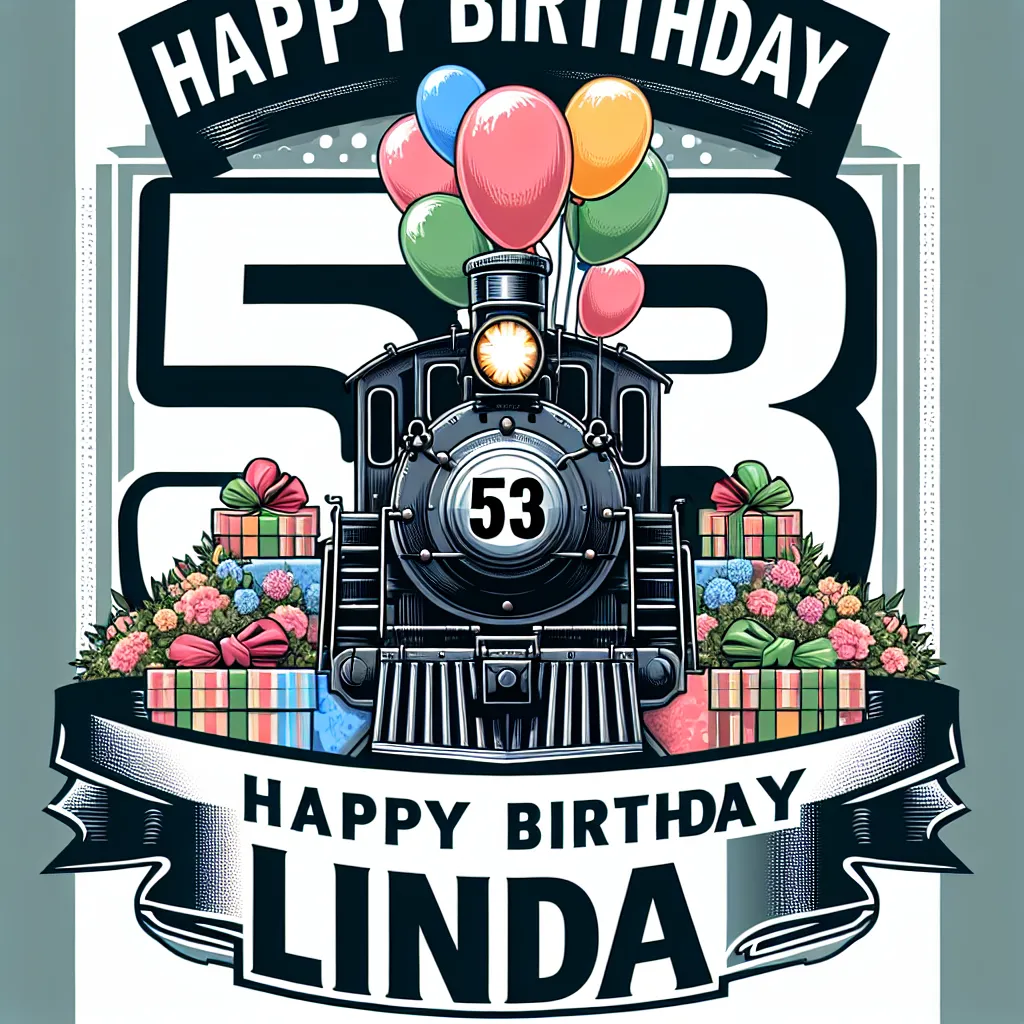 Happy 53rd Birthday Linda with Train Humorous Funny Style