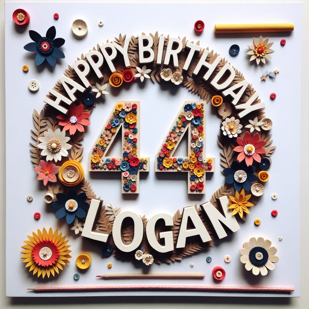 Happy 44th Birthday Logan with Flowers Handcrafted DIY Style