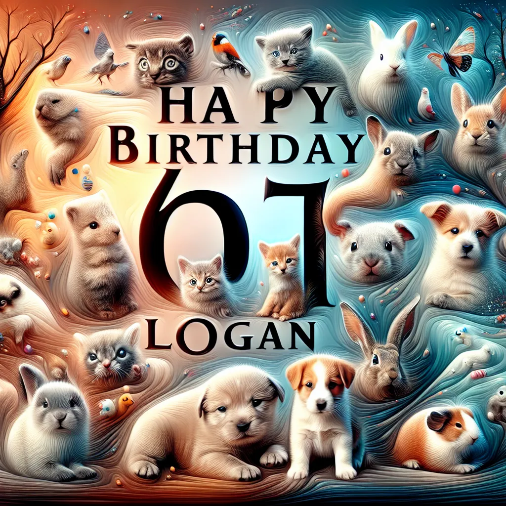 Happy 61st Birthday Logan with Cute Animals Abstract Art Style