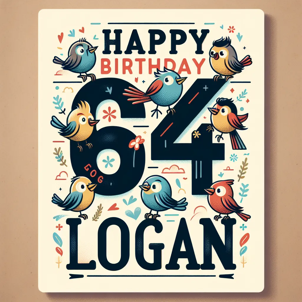 Happy 64th Birthday Logan with Birds Humorous Funny Style