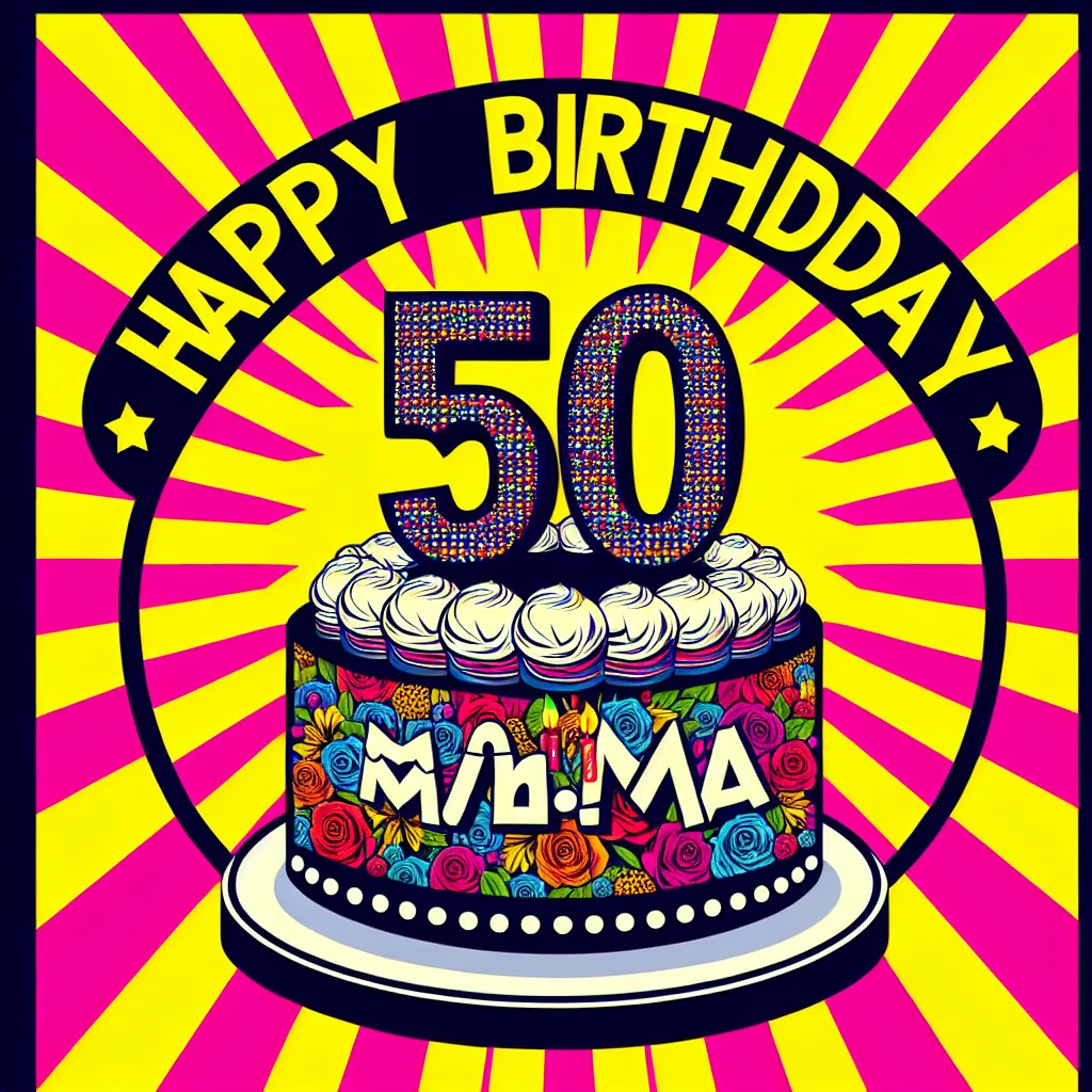 Happy 50th Birthday Ma with Cake Pop Art Style