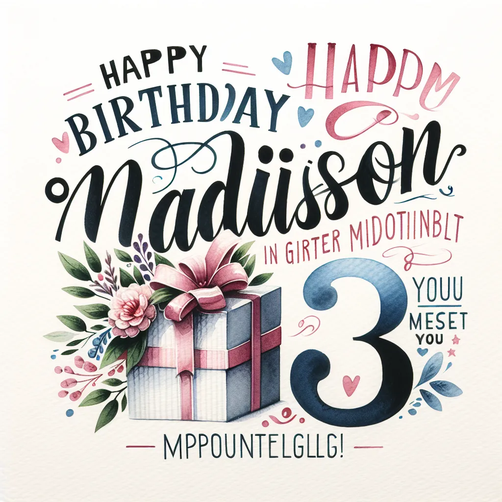 Happy 63rd Birthday Madison with Gift Watercolor Style