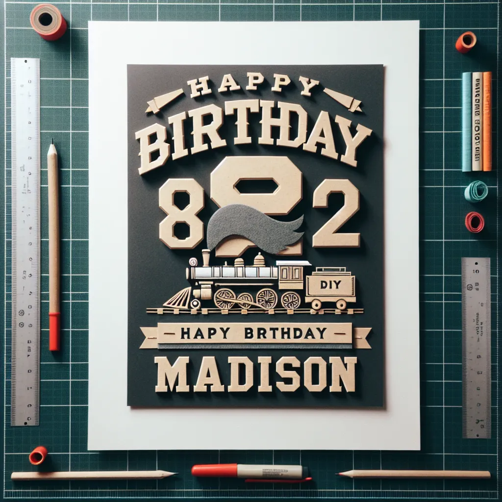 Happy 82nd Birthday Madison with Train Handcrafted DIY Style