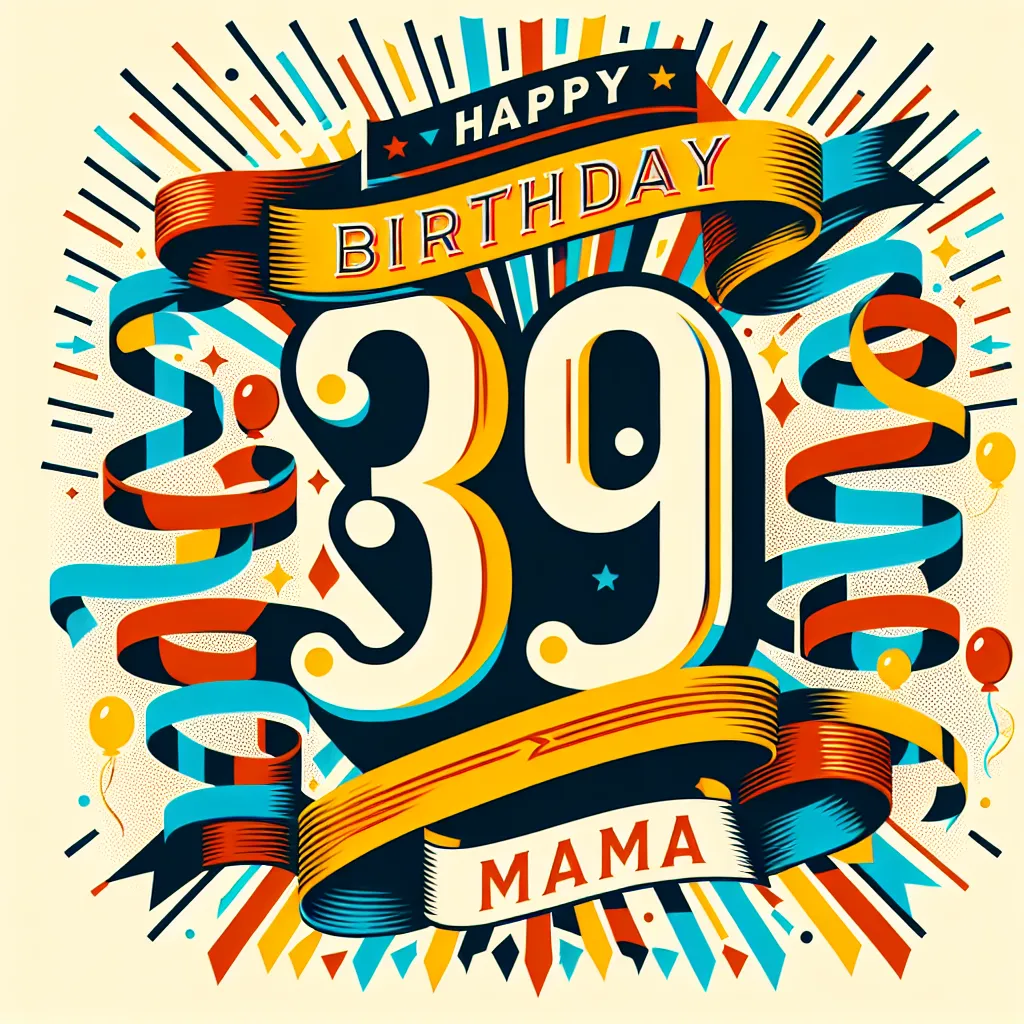 Happy 39th Birthday Mama with Ribbon Pop Art Style