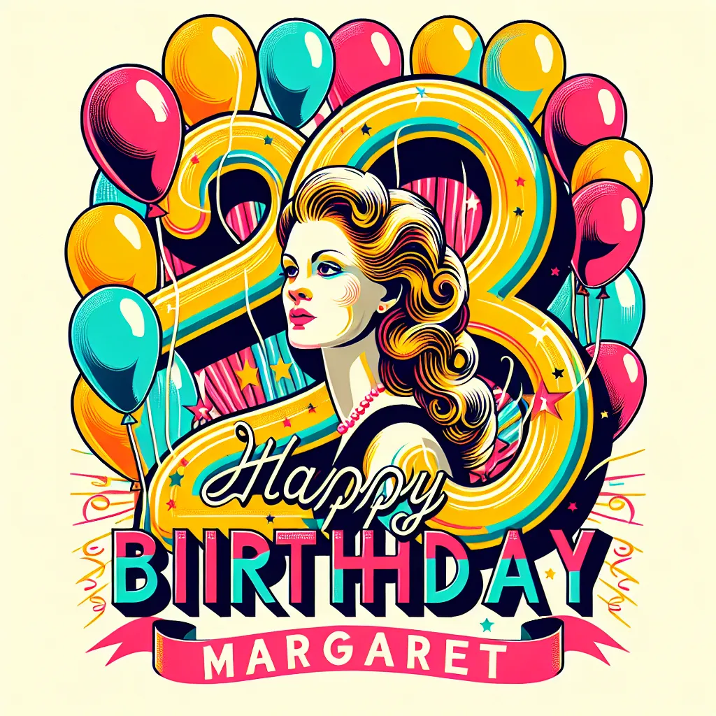 Happy 28th Birthday Margaret with Balloon Pop Art Style