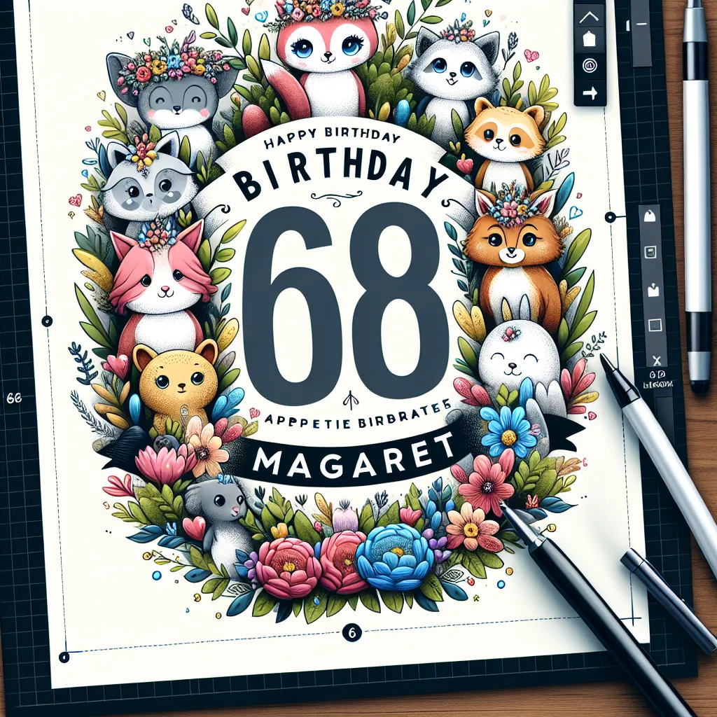 Happy 68th Birthday Margaret with Cute Animals Nature Floral Style