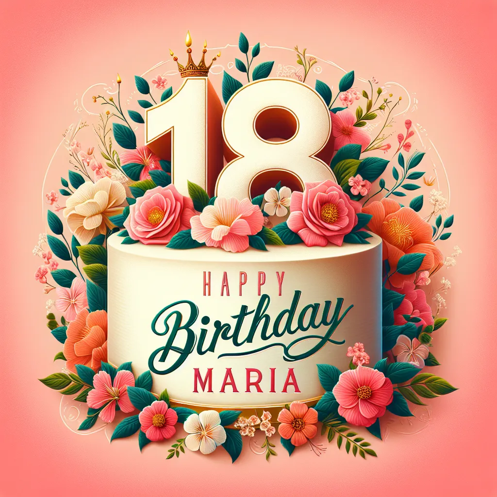 Happy 18th Birthday Maria with Cake Nature Floral Style