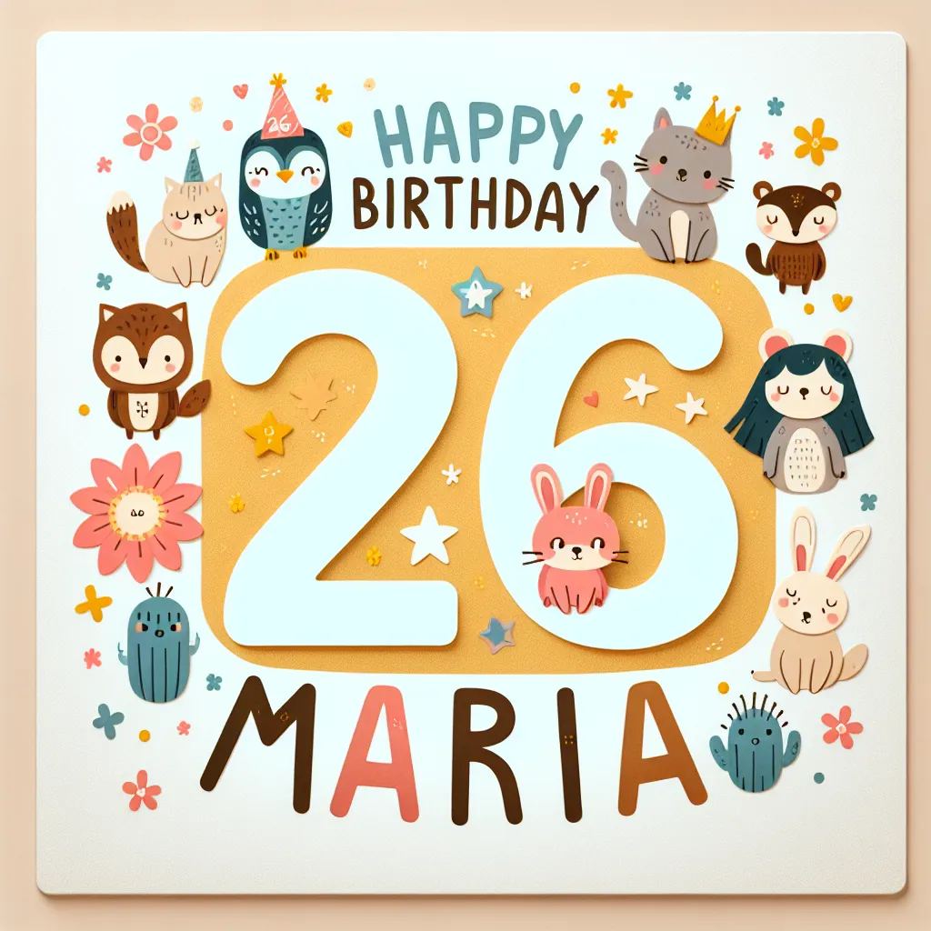 Happy 26th Birthday Maria with Cute Animals Handcrafted DIY Style