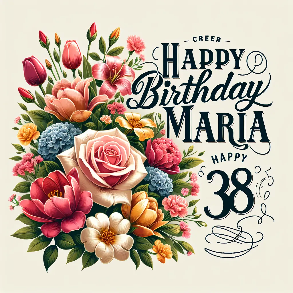 Happy 38th Birthday Maria with Flowers Elegant Classic Style