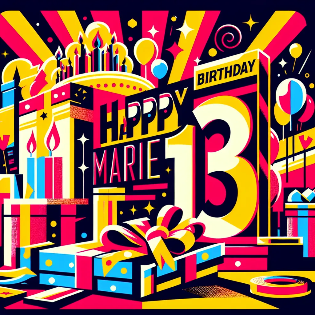 Happy 13th Birthday Marie with Gift Pop Art Style