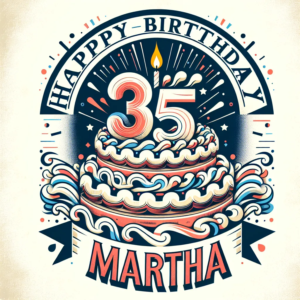 Happy 35th Birthday Martha with Cake Abstract Art Style