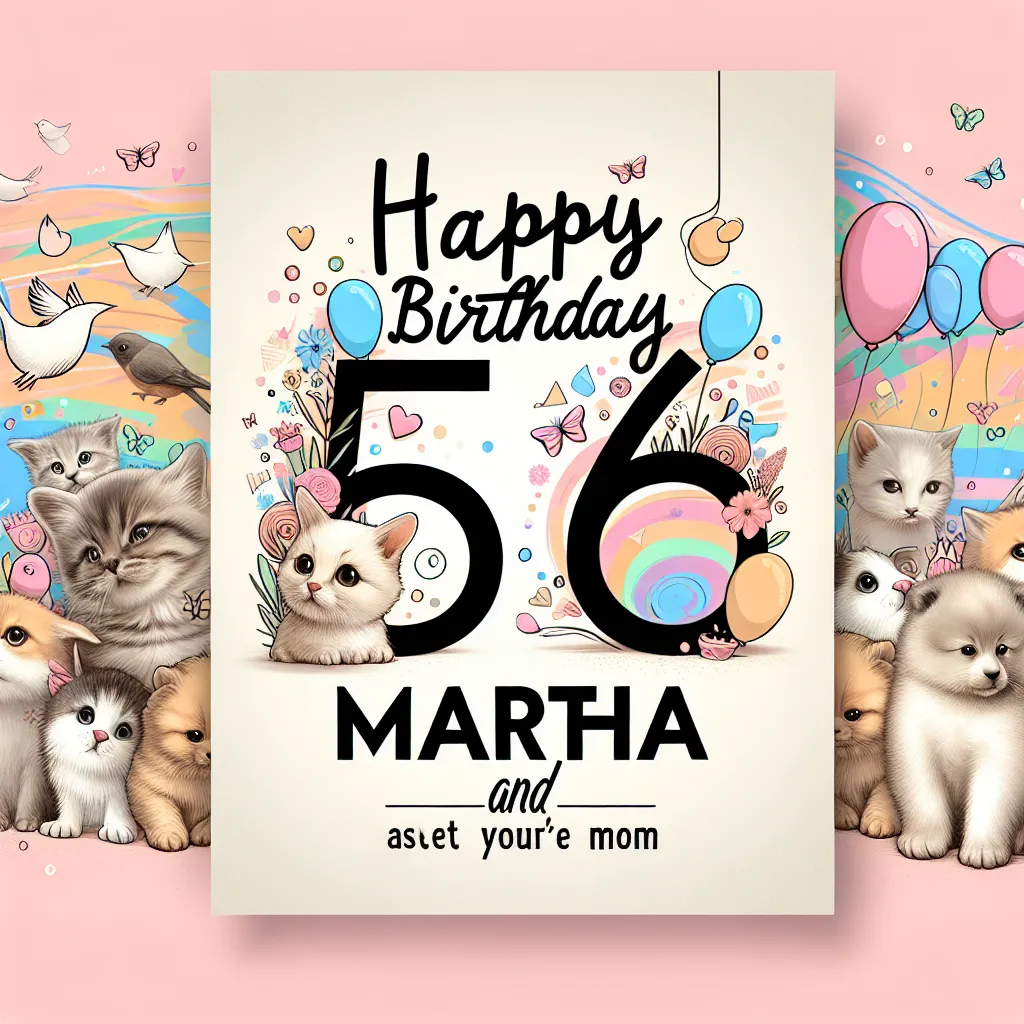 Happy 56th Birthday Martha with Cute Animals Abstract Art Style