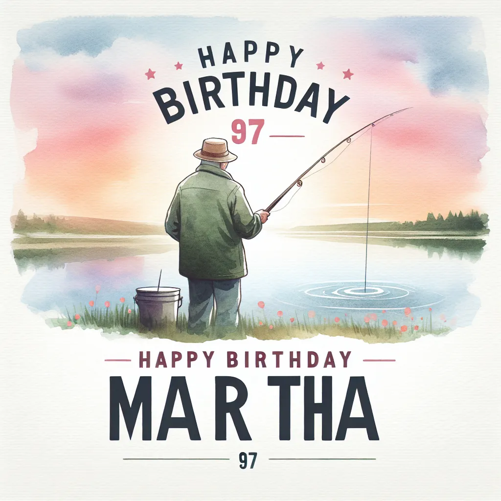 Happy 97th Birthday Martha with Fisherman Watercolor Style