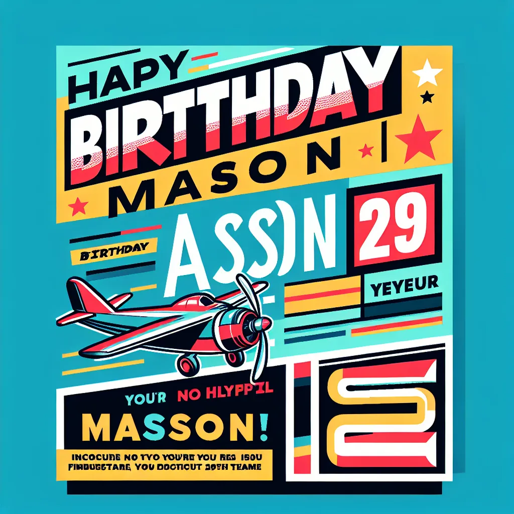 Happy 29th Birthday Mason with Airplanes Pop Art Style