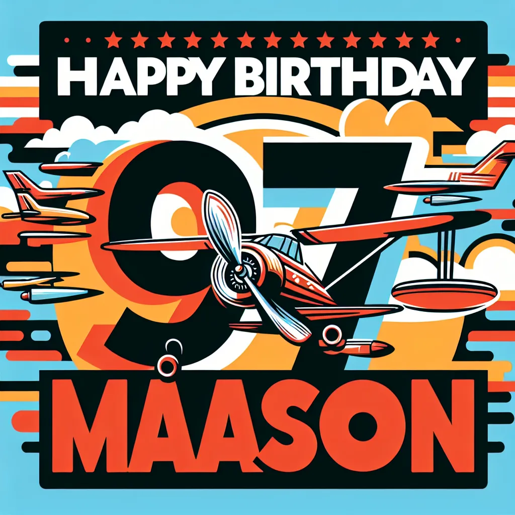 Happy 97th Birthday Mason with Airplanes Pop Art Style