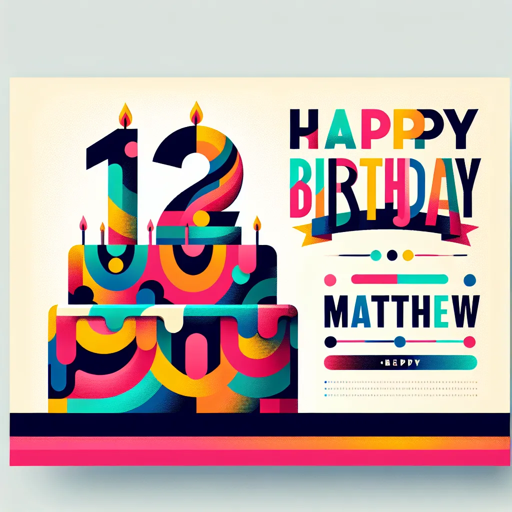 Happy 12th Birthday Matthew with Cake Abstract Art Style