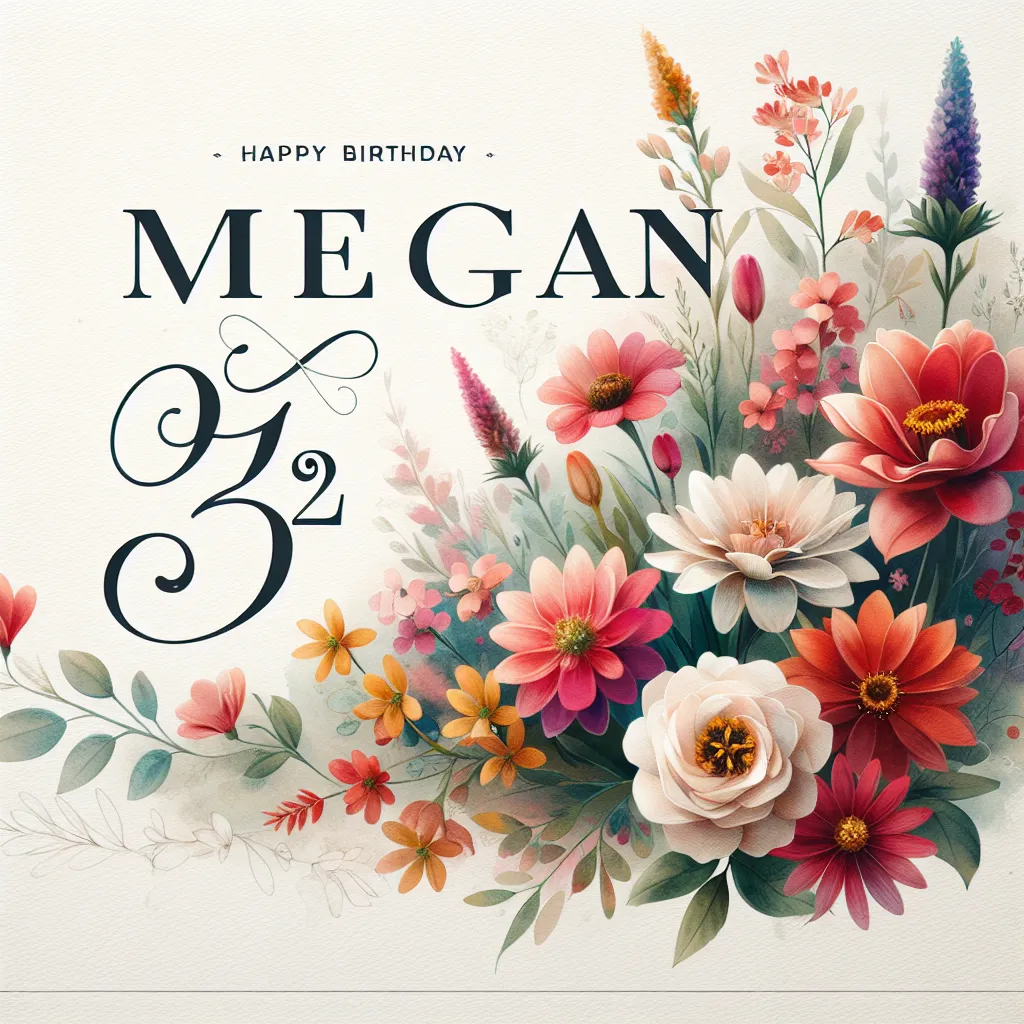 Happy 52nd Birthday Megan with Flowers Watercolor Style