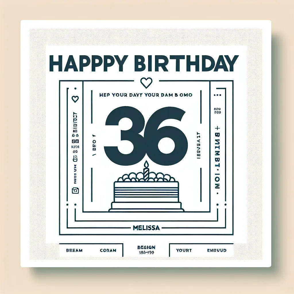 Happy 36th Birthday Melissa with Cake Modern Minimalist Style