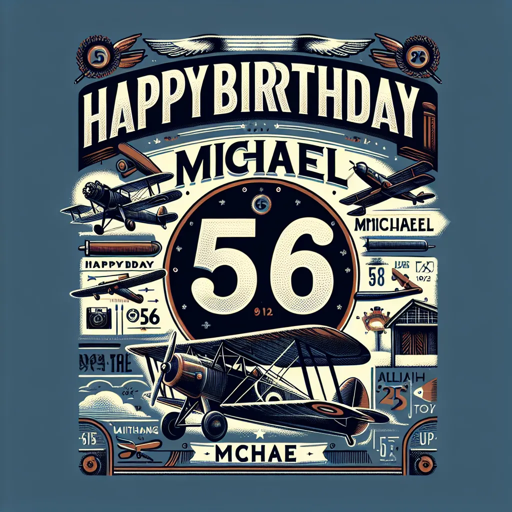 Happy 56th Birthday Michael with Airplanes Vintage Nostalgic Style