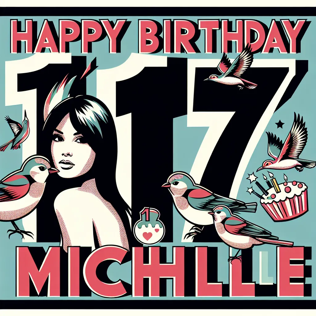 Happy 17th Birthday Michelle with Birds Pop Art Style