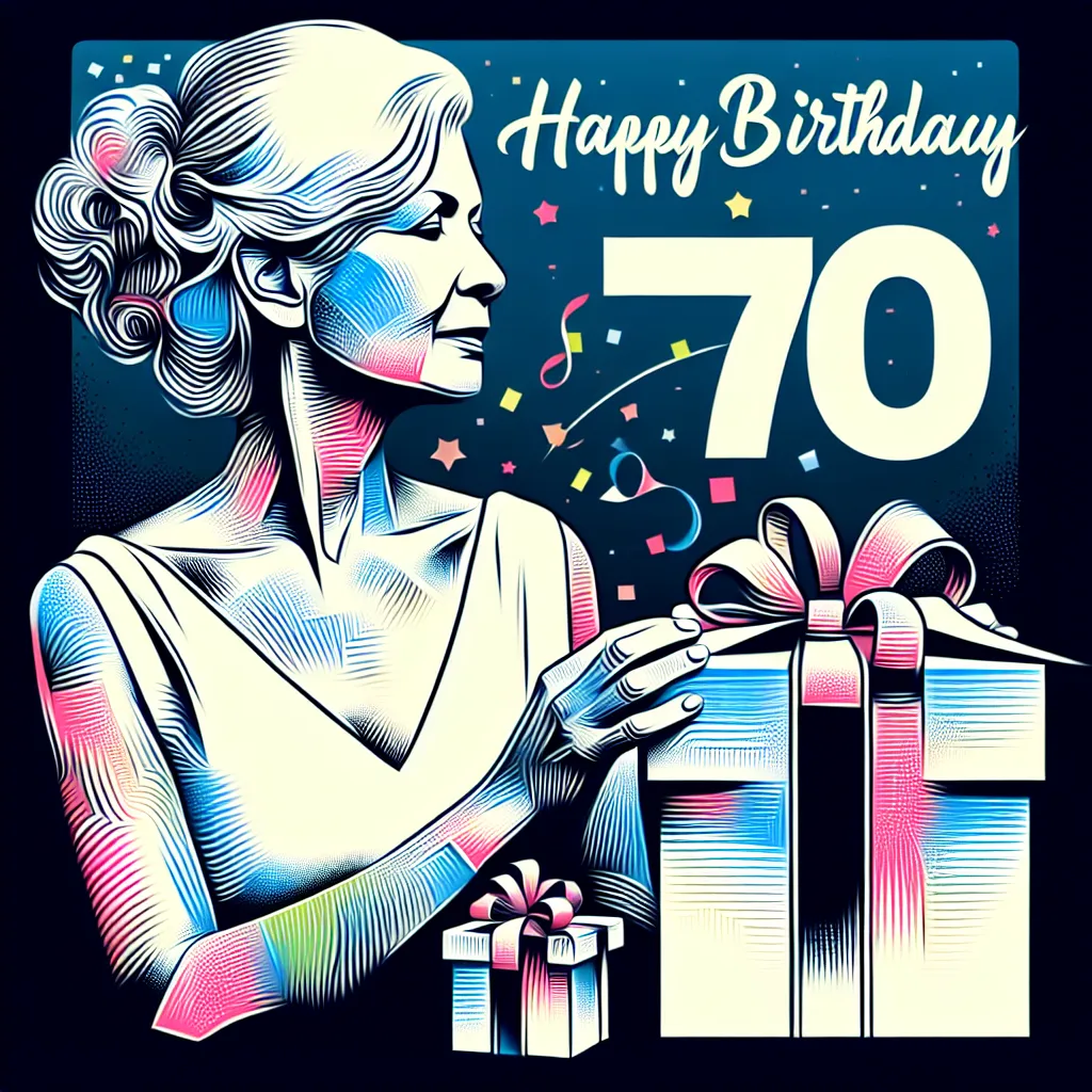 Happy 70th Birthday Michelle with Gift Abstract Art Style