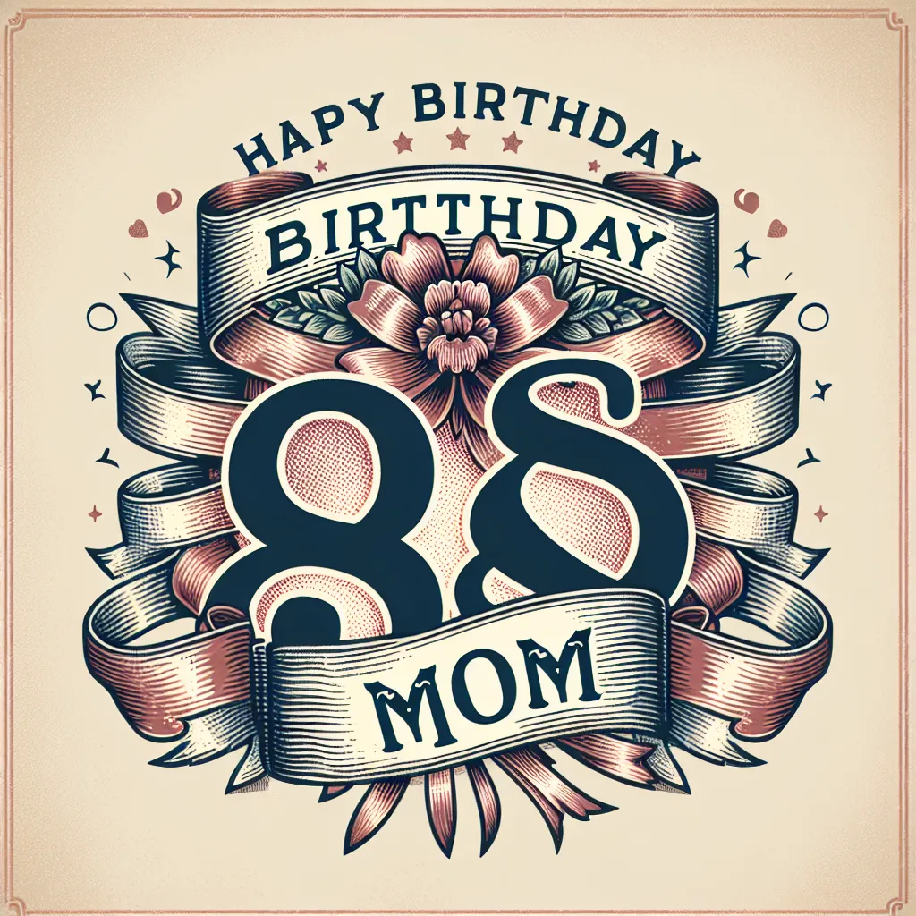Happy 88th Birthday Mom with Ribbon Vintage Nostalgic Style
