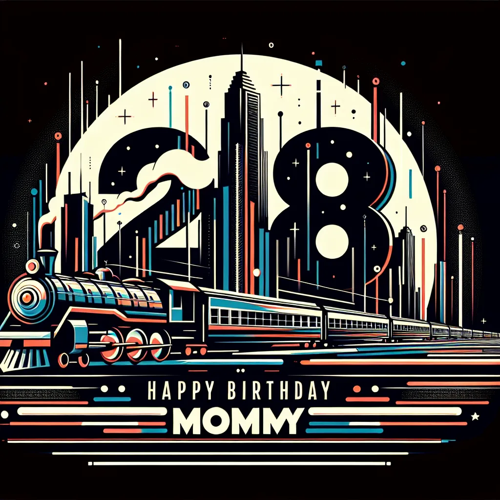 Happy 28th Birthday Mommy with Train Abstract Art Style