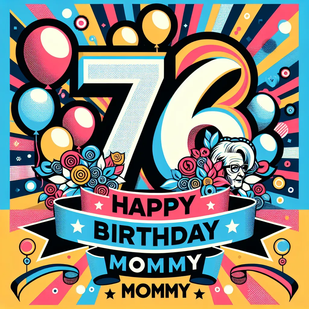 Happy 76th Birthday Mommy with Ribbon Pop Art Style