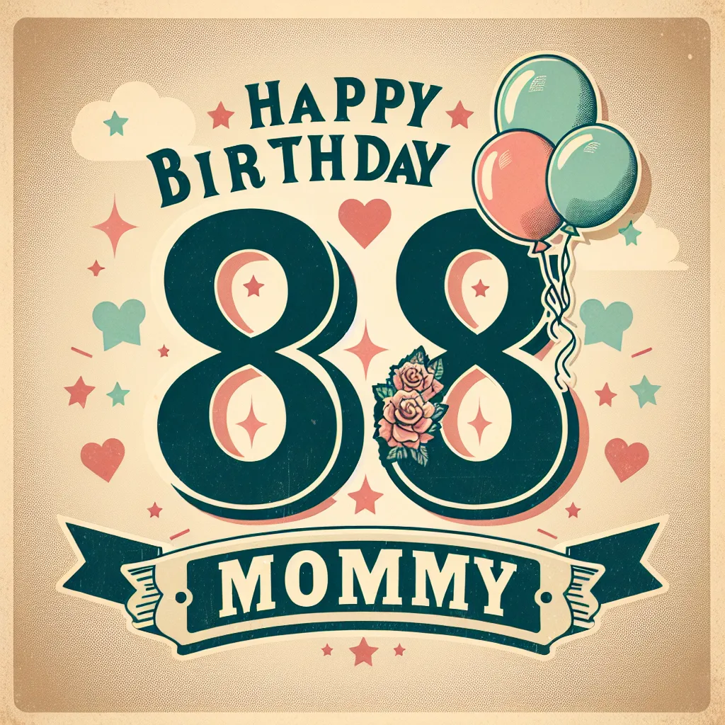 Happy 88th Birthday Mommy with Balloon Vintage Nostalgic Style