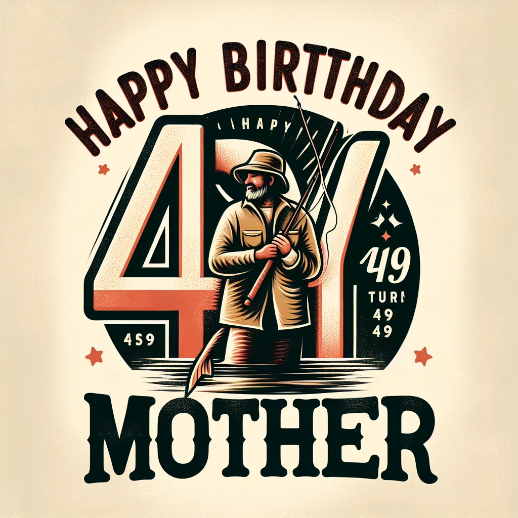 Happy 49th Birthday Mother with Fisherman Vintage Nostalgic Style
