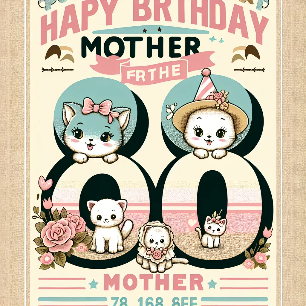 Happy 68th Birthday Mother with Cute Animals Vintage Nostalgic Style