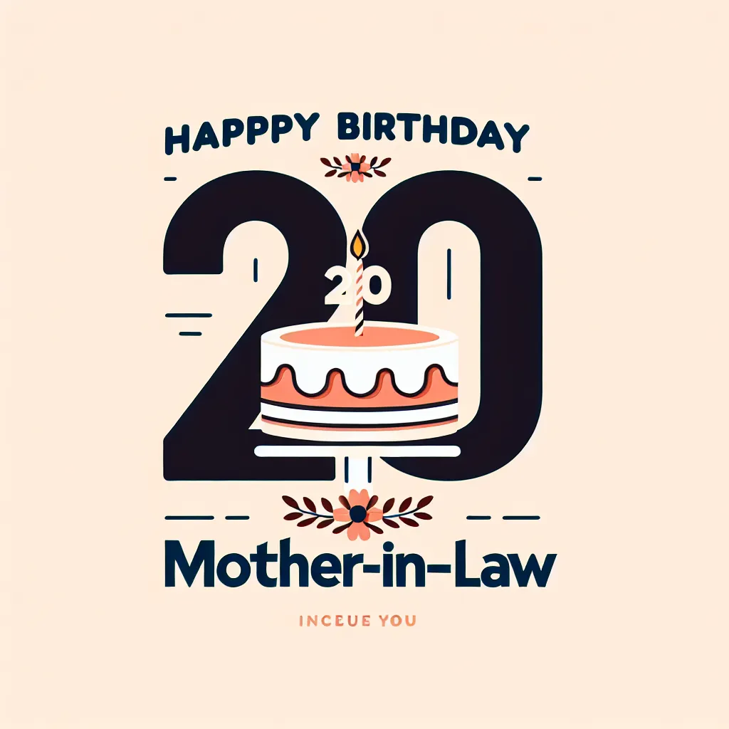 Happy 20th Birthday Mother-In-Law with Cake Modern Minimalist Style