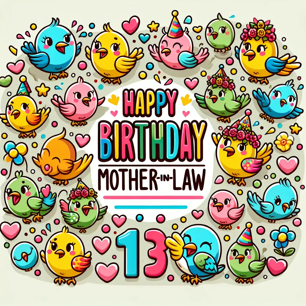 Happy 31st Birthday Mother-In-Law with Birds Illustration Cartoon Style