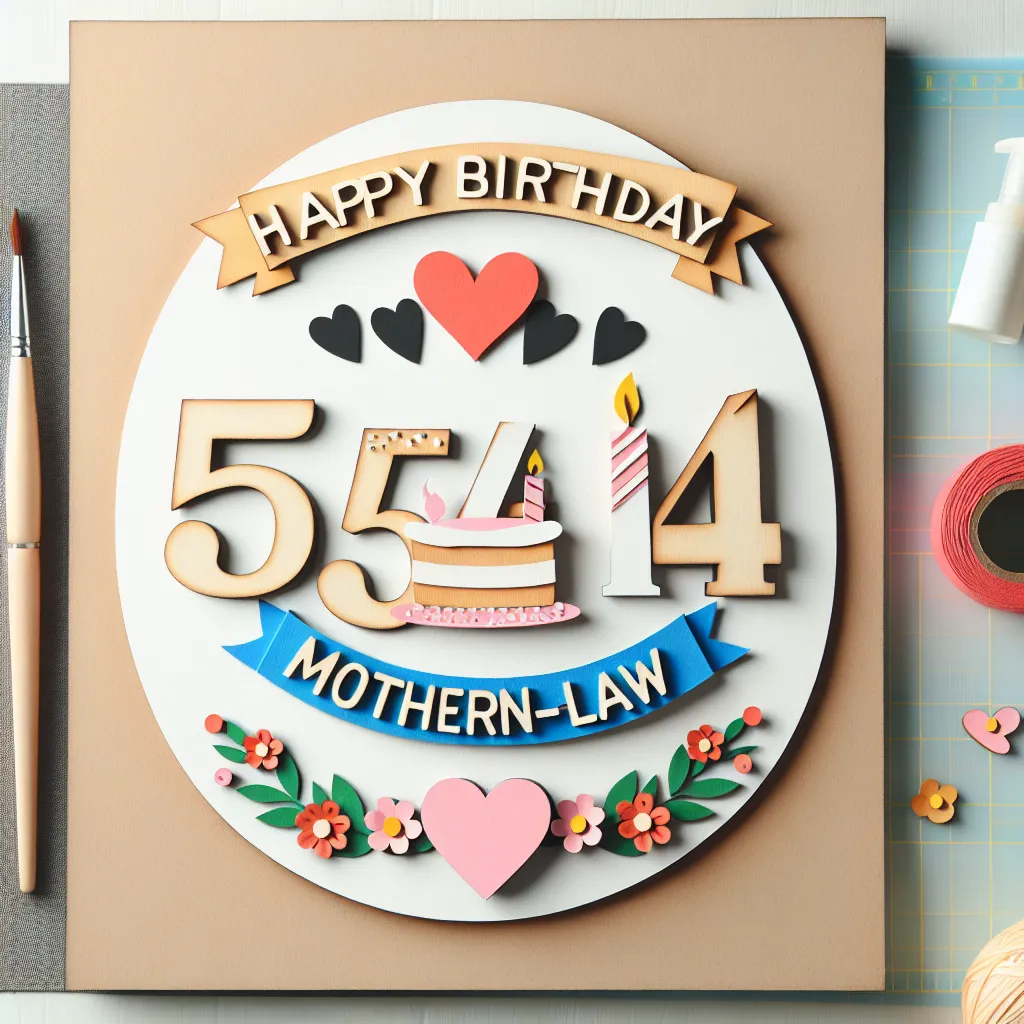 Happy 54th Birthday Mother-In-Law with Cake Handcrafted DIY Style