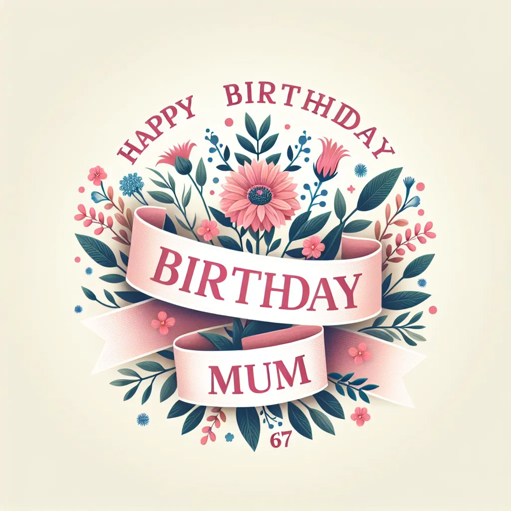Happy 67th Birthday Mum with Ribbon Nature Floral Style