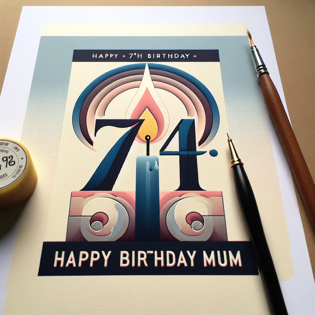 Happy 74th Birthday Mum with Candle Abstract Art Style