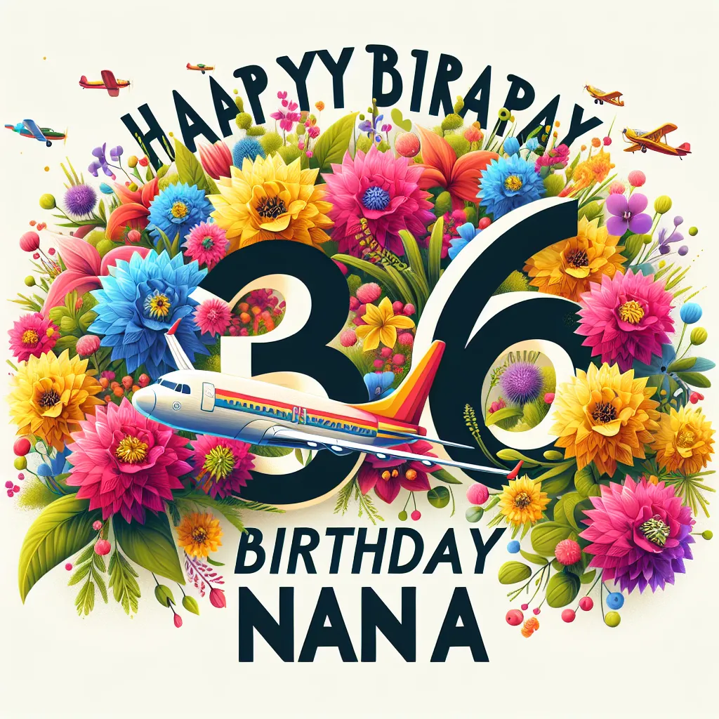 Happy 36th Birthday Nana with Airplanes Nature Floral Style