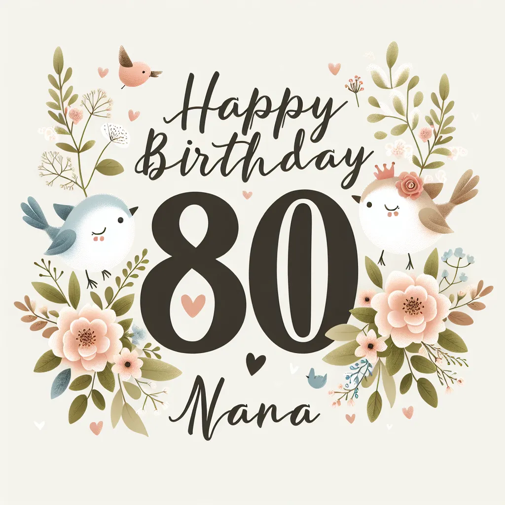 Happy 80th Birthday Nana with Birds Nature Floral Style