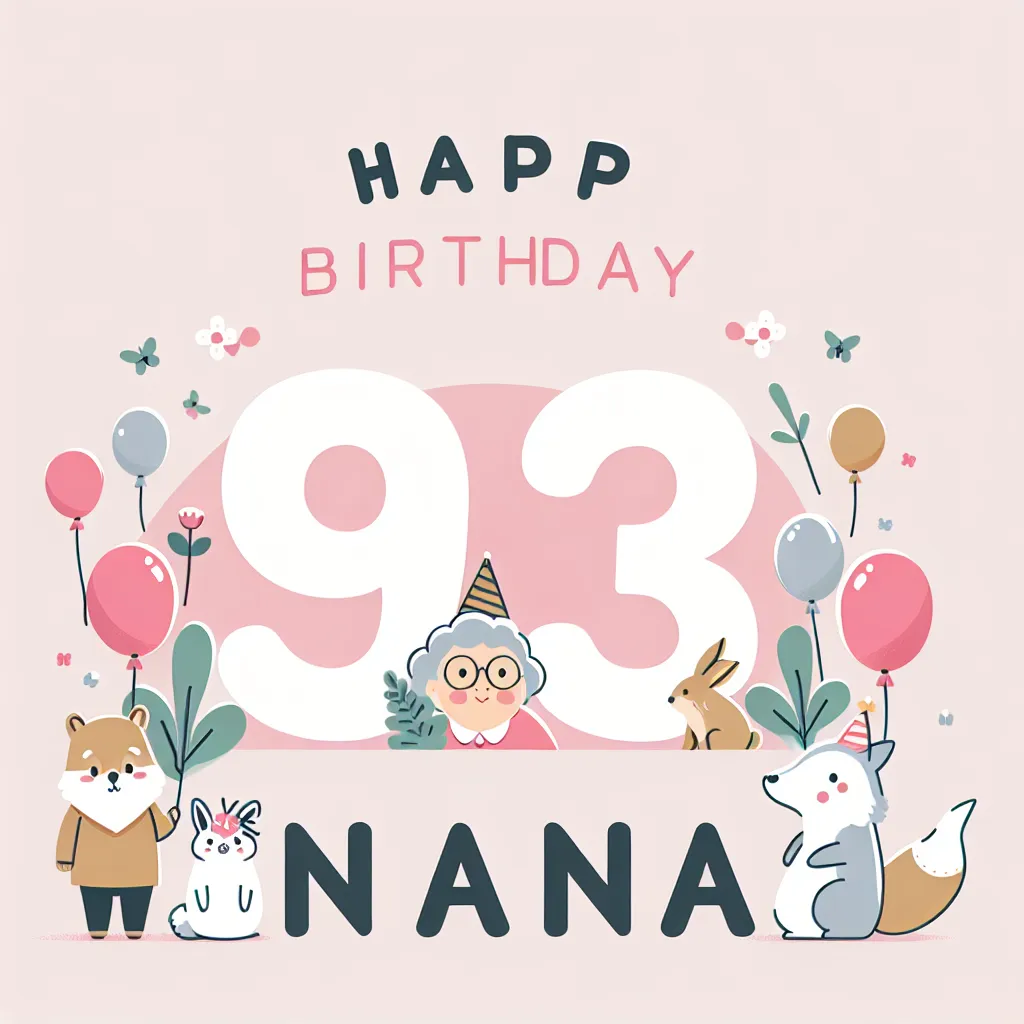 Happy 93rd Birthday Nana with Cute Animals Modern Minimalist Style