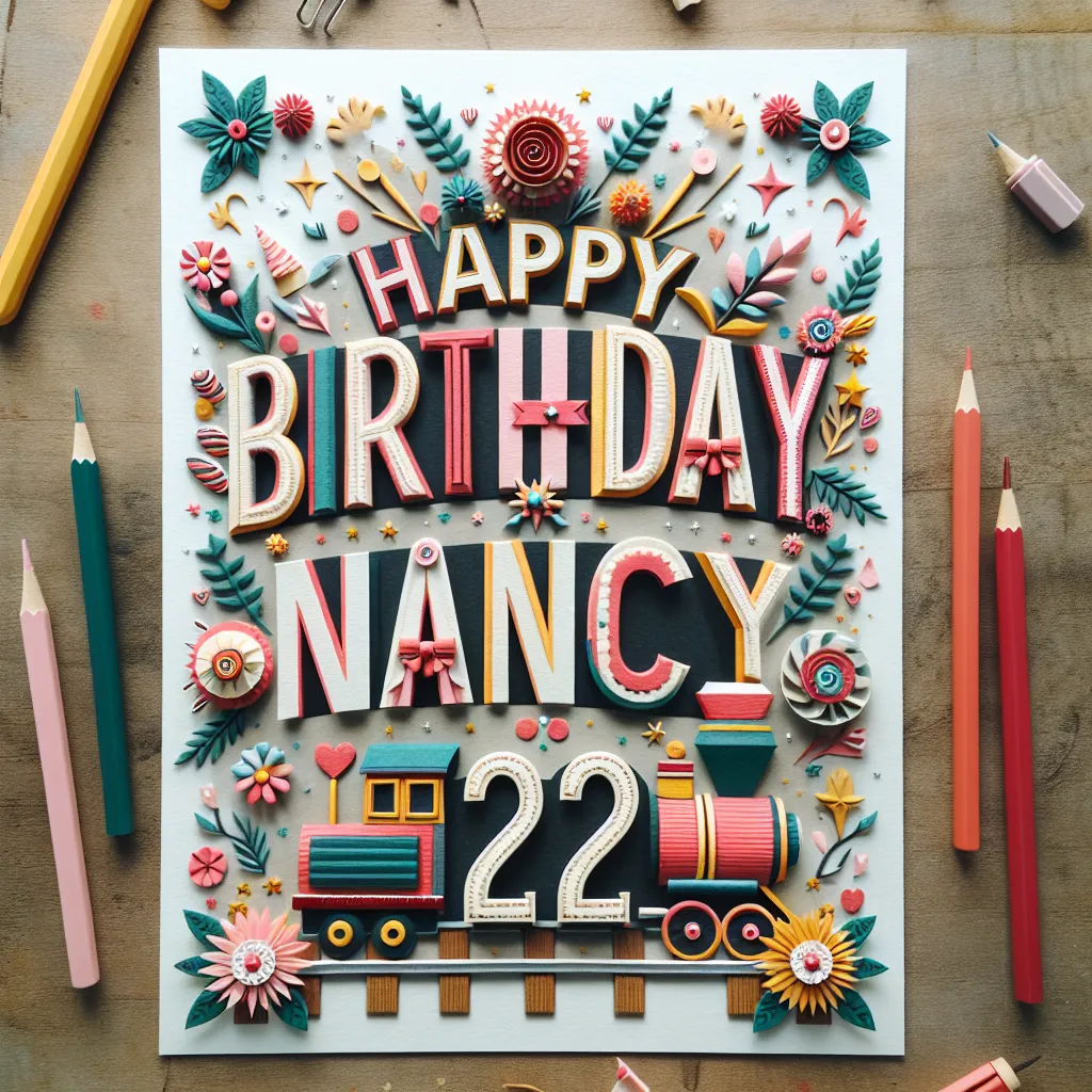 Happy 22nd Birthday Nancy with Train Handcrafted DIY Style