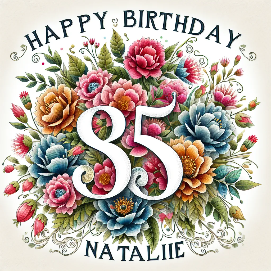 Happy 85th Birthday Natalie with Flowers Handcrafted DIY Style