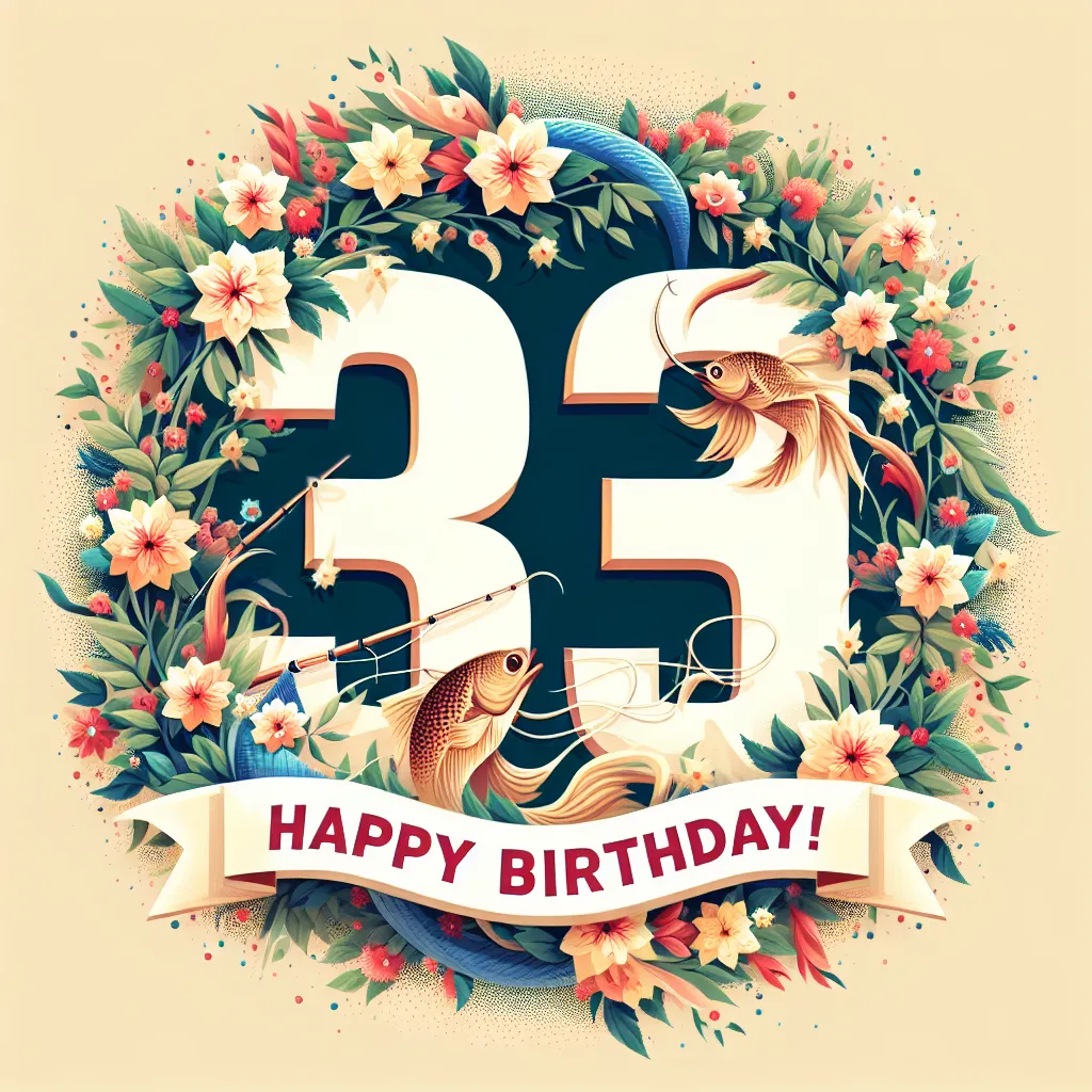 Happy 34th Birthday Nathan with Fisherman Nature Floral Style