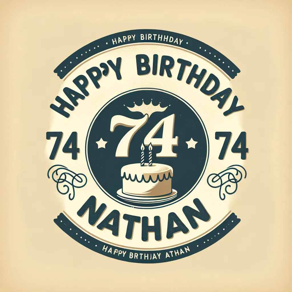 Happy 74th Birthday Nathan with Cake Vintage Nostalgic Style