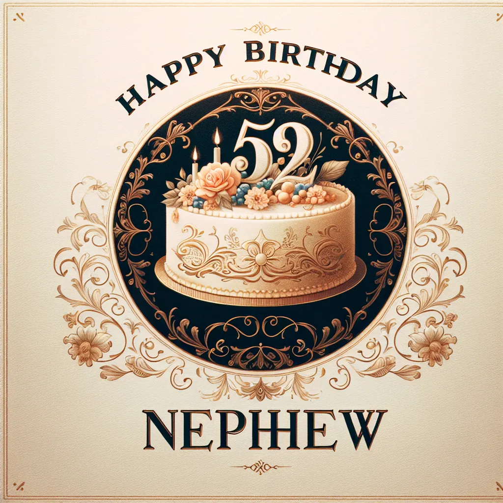 Happy 52nd Birthday Nephew with Cake Elegant Classic Style