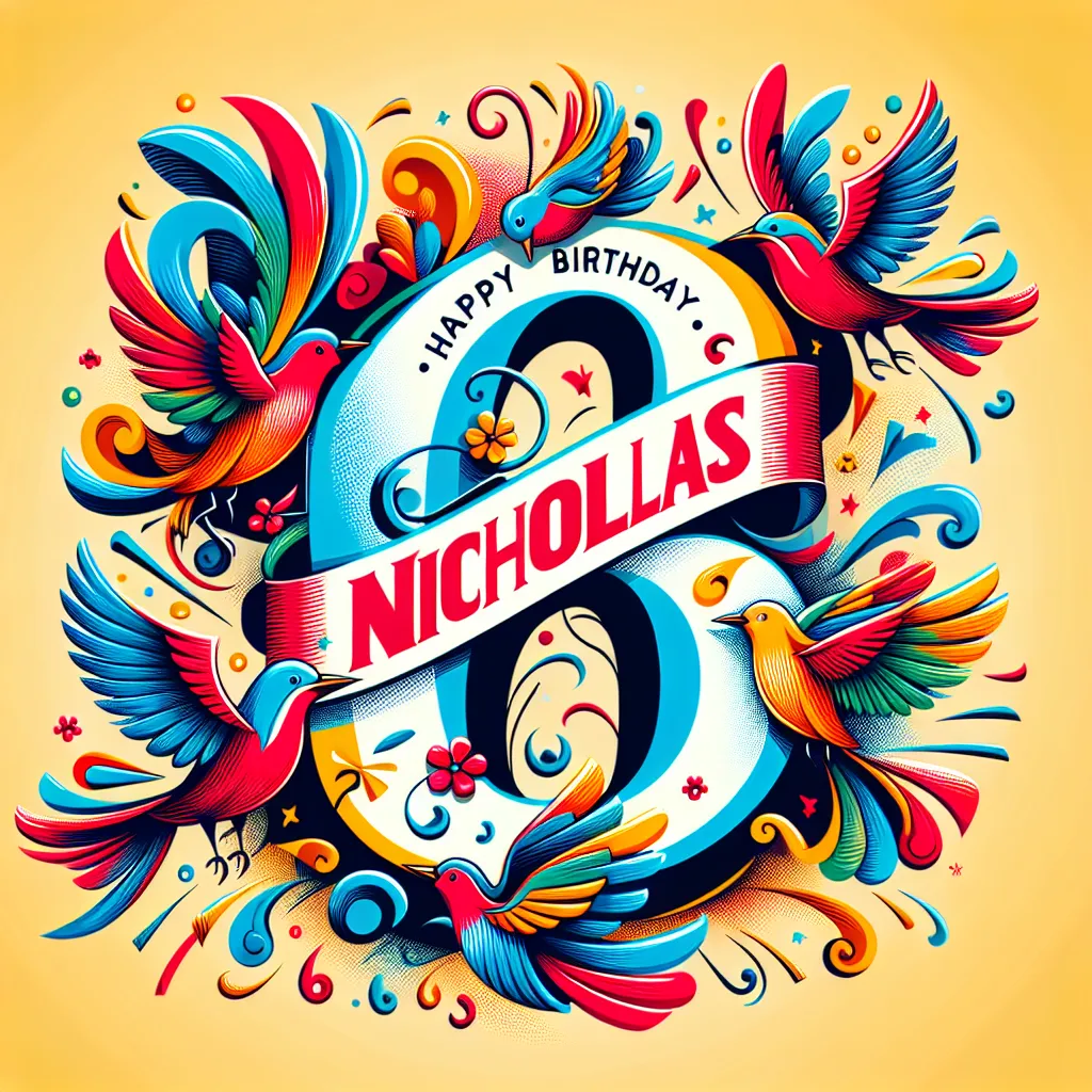Happy 6th Birthday Nicholas with Birds Pop Art Style