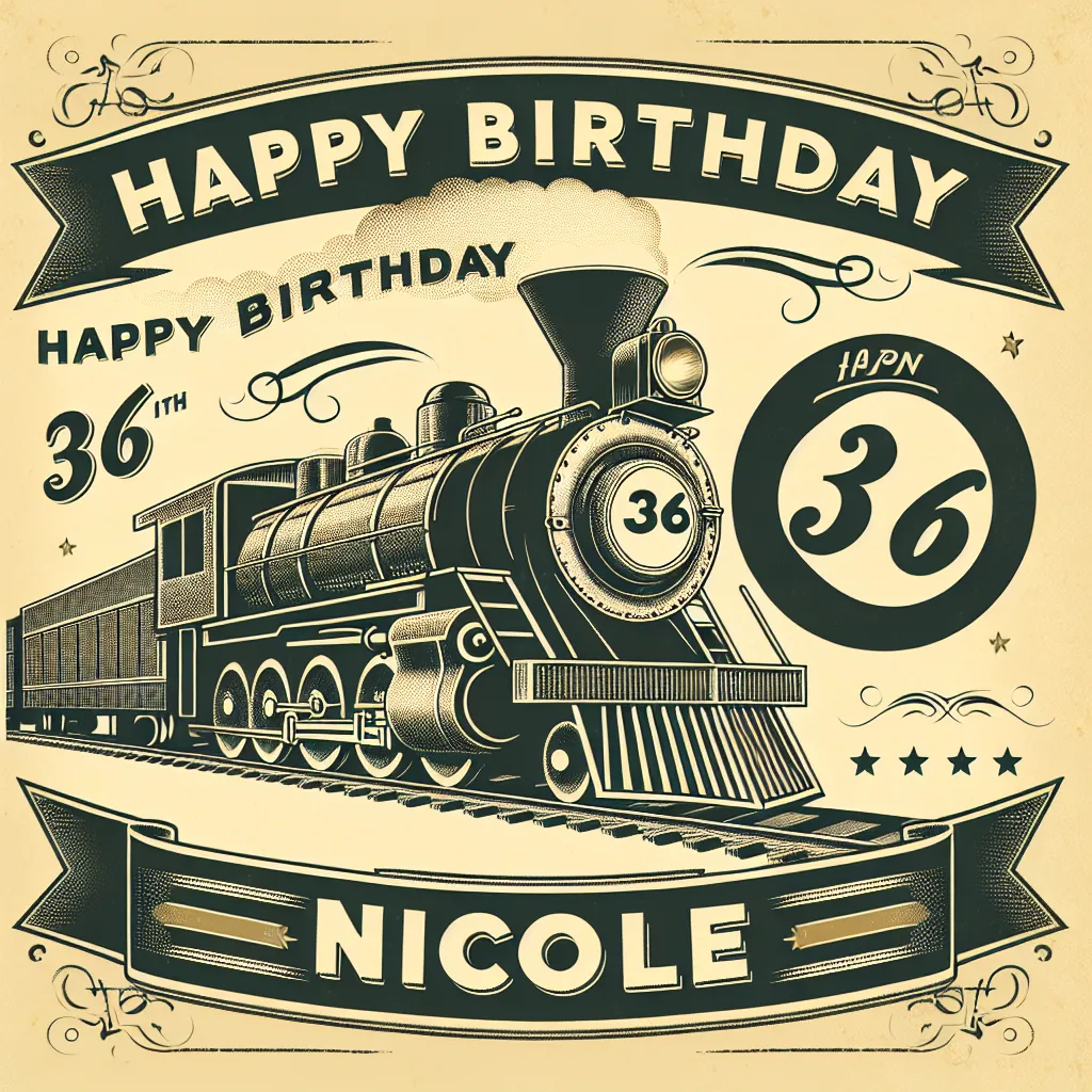 Happy 36th Birthday Nicole with Train Vintage Nostalgic Style