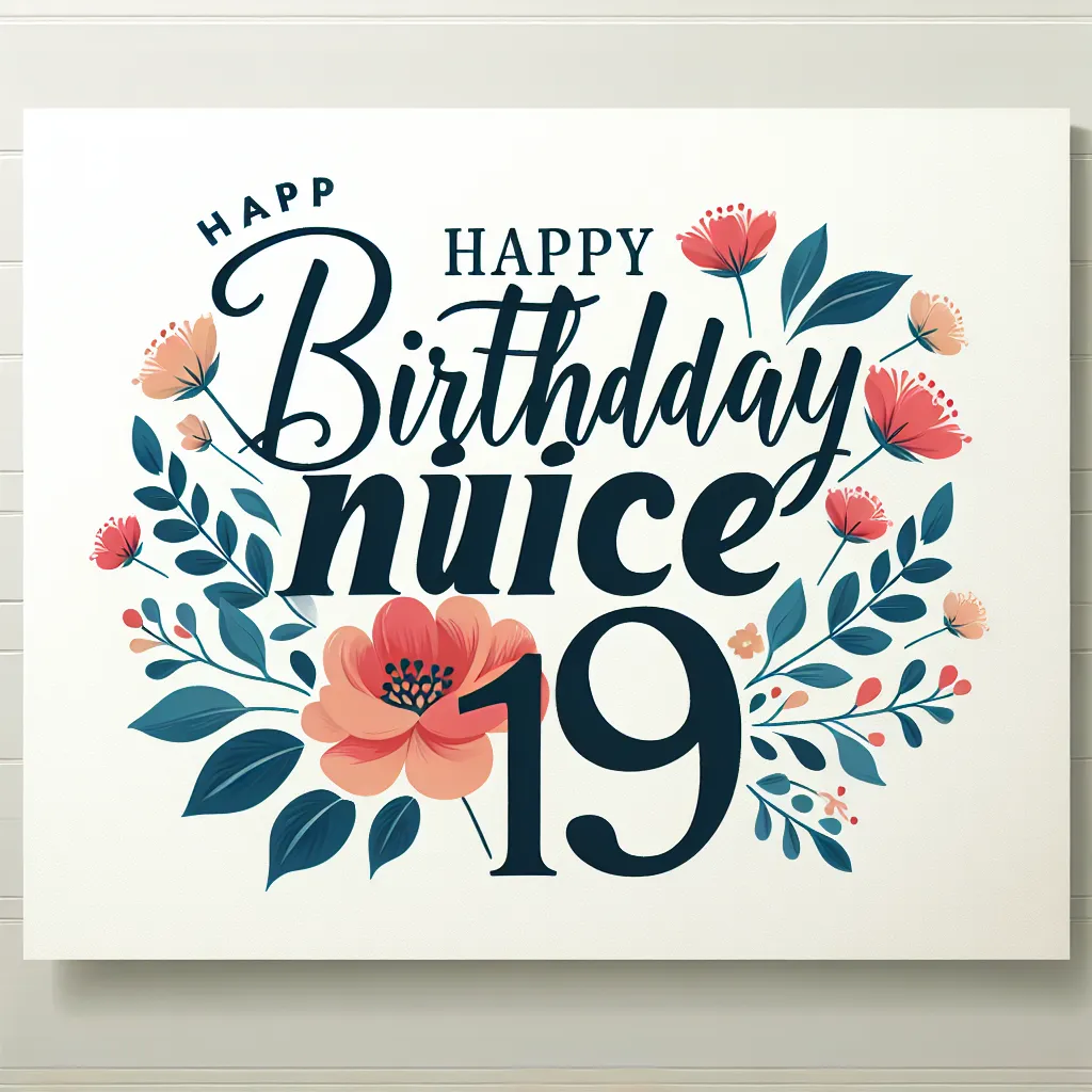Happy 19th Birthday Niece with Flowers Modern Minimalist Style